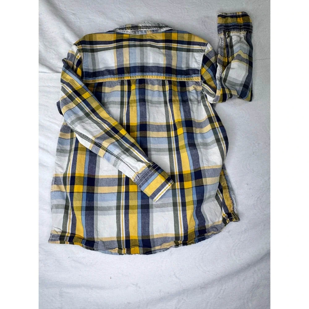 OshKosh Plaid Button Down Kids Size 6 Yellow Blue‎ Excellent Long Sleeve Shirt